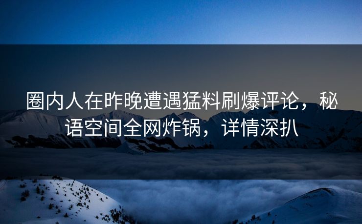 圈内人在昨晚遭遇猛料刷爆评论，秘语空间全网炸锅，详情深扒