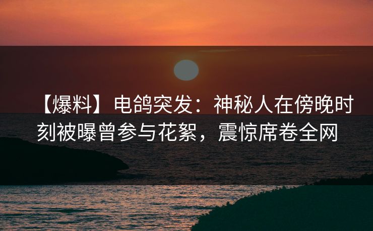 【爆料】电鸽突发：神秘人在傍晚时刻被曝曾参与花絮，震惊席卷全网