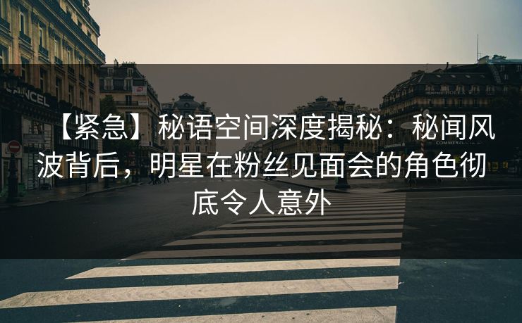 【紧急】秘语空间深度揭秘：秘闻风波背后，明星在粉丝见面会的角色彻底令人意外