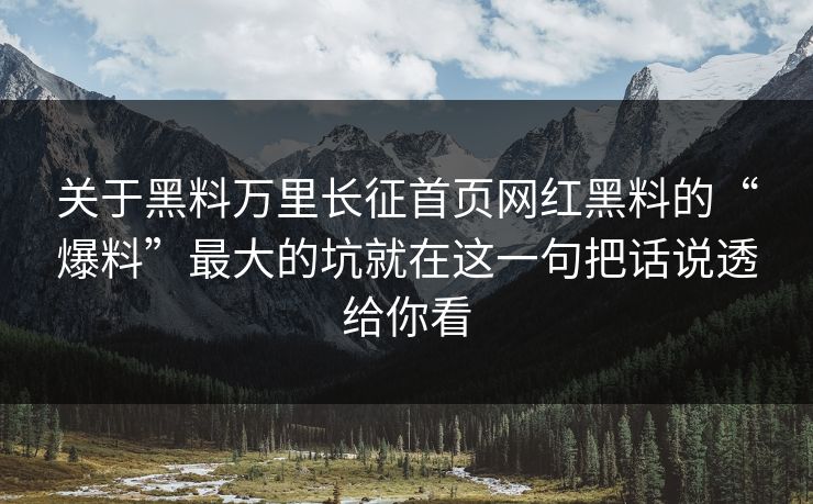 关于黑料万里长征首页网红黑料的“爆料”最大的坑就在这一句把话说透给你看